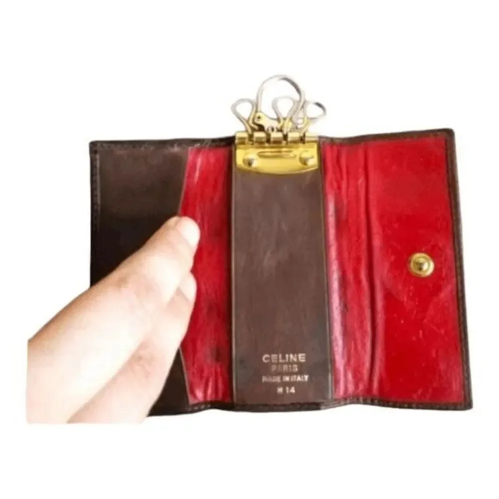 Vintage Celine key organizer fob chocolate brown‎ leather + suede